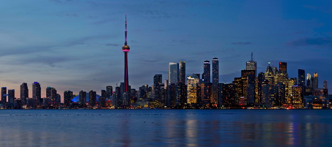 The Toronto skyline at sunset